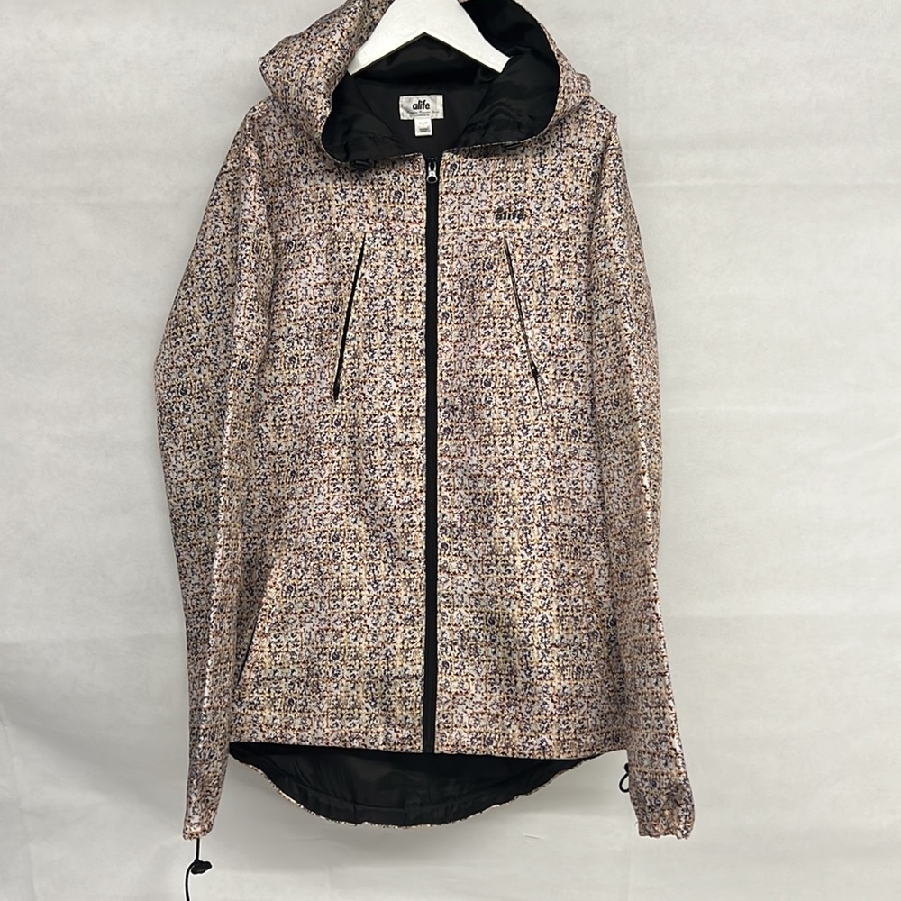 MENS EUC alife jacket Zip Up Hooded Hood jacket Coat Ski layering multi graphic